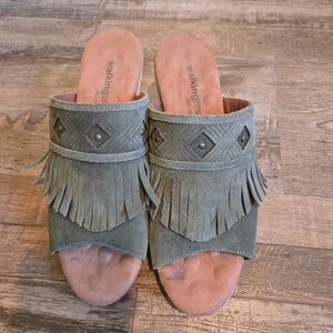 Walking Cradles Women's Fringe Slide Sandals - Green
